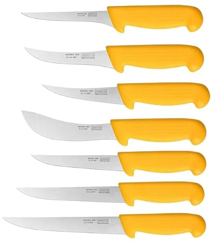 Generico Set Coltelli Professionali da Macellaio, 7 Pezzi, Acciaio Inox, per Carne, Disosso, Scuoiatura e Trinciatura, Manici Ergonomici Antiscivolo