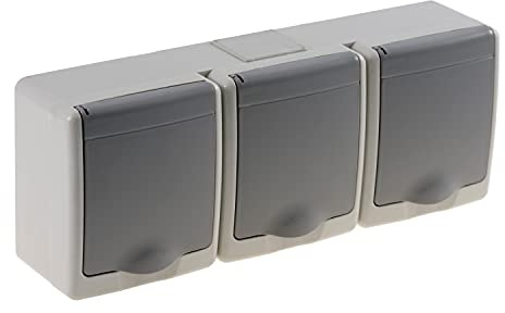 3fach Steckdose Aufputz-Montage Grau Feuchtraum IP44 16A 250V