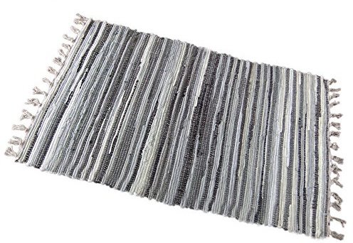 Zeafeel Chindi Rag Rug, Machine Washable Cotton Reversible Rag Rug Hand Woven Multi Color Striped Area Rug Floor Rugs for Bedroom, Living Room, Kitchen and Laundry Room (20'' x 31, Grey)