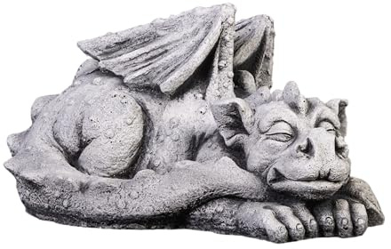 gartendekoparadies.de Schlafender Drache Steinfigur aus Steinguss, Grau, Frostsicher für Außenbereich, H. 17 cm, 7 kg