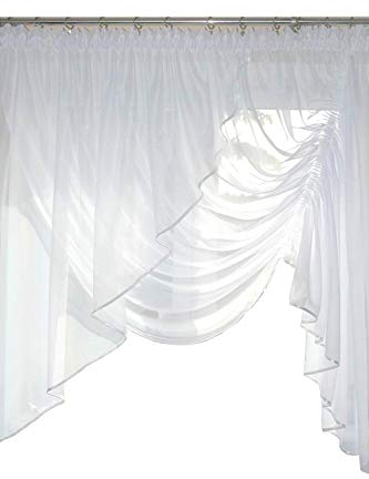 TOP Fertig-Gardine aus Voile NEU Top Design Set Schöne Küche-Gardine mit Kräuselband AG8 Modern (Schräge Links)