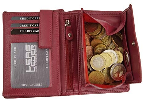 Portefeuille RFID Modèle Vienne Portemonnaie Fabrication façon viennoise, avec Compartiment pour la Monnaie carré typique et sécurisé Protection RFID Blocage avec boîte à Cadeau LEAS, Rouge