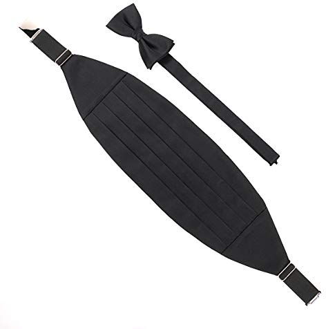 Set aus Fliege und Kummerbund aus hochwertiger Seide von Fujiyoshida, Yamanashi, Schwarz - Schwarz - Mittel