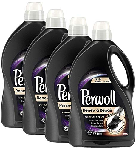 Perwoll Renew & Repair Schwarz & Faser, Feinwaschmittel, 200 (4 x 50) Waschladungen, für schwarze Wäsche