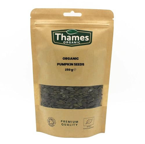 Organic Pumpkin Seeds 250g- of Nutritious & Delicious Seeds - No Additives, No Preservatives - Raw, Vegan, Non-GMO, Certified Organic - Great for Snacking, Baking, and Sprinkling - Thames Organic 250g