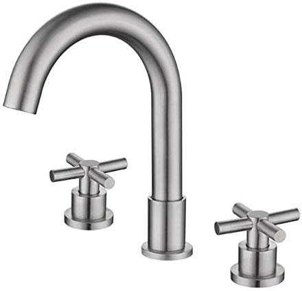 Mitigeur Lavabo 3 Trous Acier Inoxydable Brossé Chaud et Froid Double Poignée Type Fendu Robinet Vasque Salle de Bain