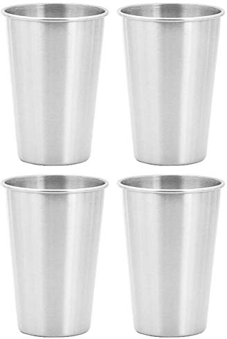 Stainless Steel Cup Metal Pint Glasses Drinking Stacking Mugs Beer Pint Tankard Beer Stein Tumbler Stackable Reusable for Indoor Kids 500ml 4pcs Silver