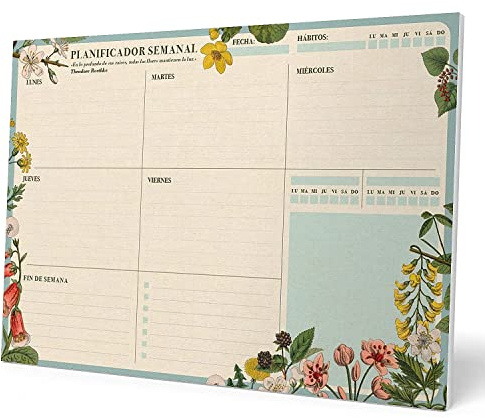 Grupo Erik - Bloc Notes A4 Botanical, Version Espagnole, Semainier, Sous-Main Bureau, Planner Hebdomadaire, Papeterie de Bureau, To Do List, Blocs Mémo, Fournitures Scolaires