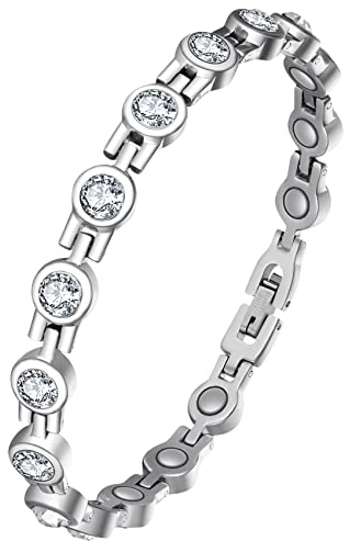 Jecanori Magnetisches Armband für Damen Heilung Titan Stahl Magnetfeldtherapie Armbänder mit Zirkonia Kostüm für Arthritis Schmerzlinderung Schmuck Geschenk mit Entfernungswerkzeug und Box