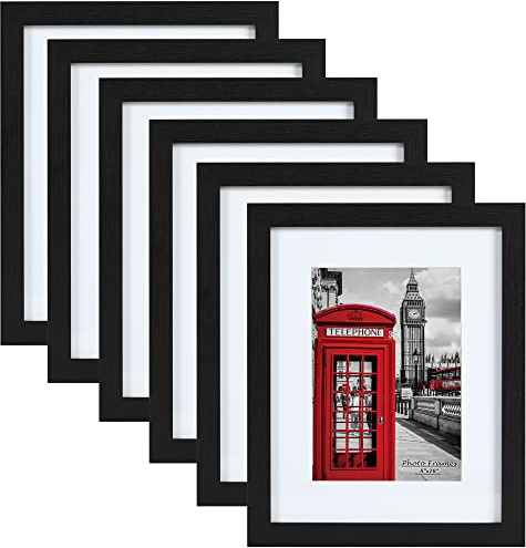 PEALSN 8x10 Picture Frame Set of 6, Display Picture 5x7 with Mat or 8x10 Without Mat, Black Woodgrain