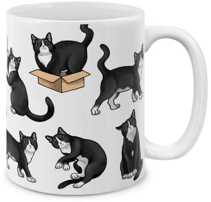 MUGBREW Black White Tuxedo Cat Playful Postures Ceramic Coffee Mug Tea Cup, 11 OZ