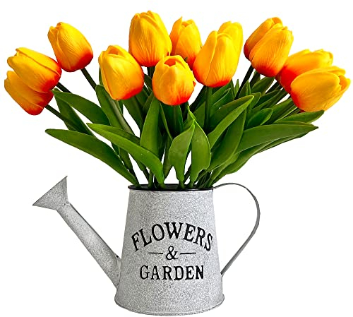 Amajoy 20PCS Real Touch Latex Tulips Artificial Flowers Fake PU Tulip for Wedding Bouquets Wedding Party Decoration Farmhouse Home Decor DIY Project (Yellow and Orange)