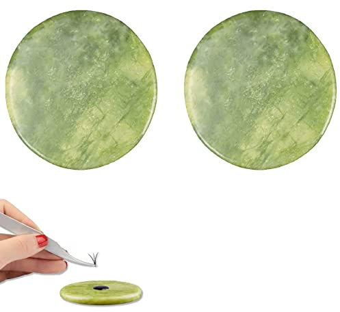 Wimpernver Längerung Jade Stein,Falschen Wimpern Kleber Jade Stein,Wimpernverlängerung Runde Jade Stein,Kleber Lashes Jade Stein,für Die Applizierung Von Einzelwimpern Oder Volumenwimpern(2 Stücke)