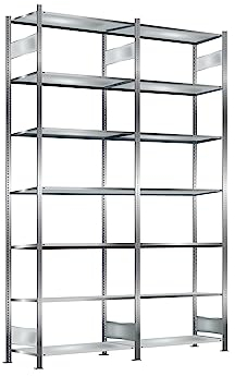 Oswald Transportgeräte Steckregal, verzinkt, Breite 2 m, Höhe 3 m, Tiefe 0,4 m, 7 Böden, Fachlast 150 kg, einseitig