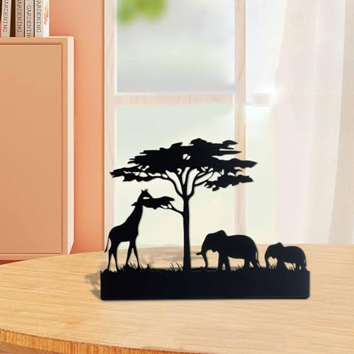 Unique Design Metal Candlestick Silhouettes Elephant and Giraffe Candle Holder Home Decor Black Mountain and Forest Candle Sconces Table Decoration for Living Room Bedroom (Candleholder-Elephant)