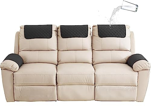 Bieyaet Armlehnenbezüge, Sofa Armlehne Kopfstützenbezug Für SesselSofadecken für Sitzfläche, Sofaschoner rutschfest, Sesselschoner für Relaxsessel (Schwarz,3-Sitzer Liege | 5 STK)