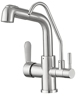 XJTNLB 3 Wege Wasserhahn Küche für Wasserfilter Gebürstet Armatur Küche Ausziehbar Schwenkbarer Wasserhahn Küche Osmose Armatur Küche 3 Schläuchen,A