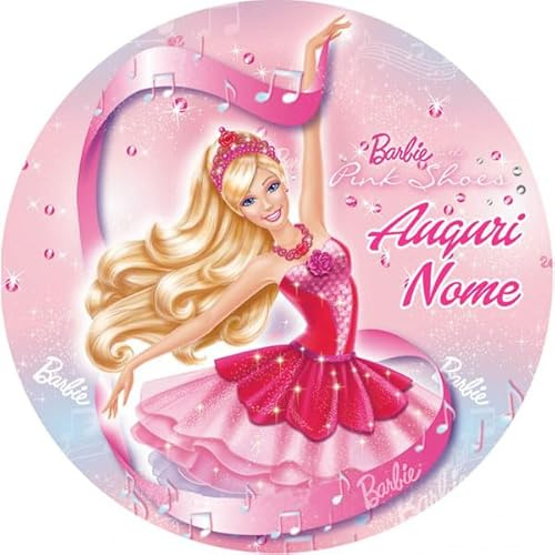 Cialda Topper Torta compatibile con BARBIE BALLERINA personalizzabile nome 20cm (zucchero glutenfree)