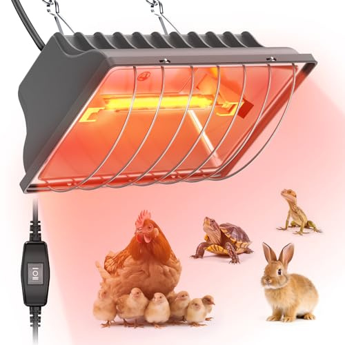 Chtoocy Chicken Coop Heat Lamp, 300W Brooder Heater for Chicks 9.84ft Cord UL Passed Carbon Fiber Bulbs Heater with Adjustable Hanging Height for Livestock Supplies Indoor Warmer