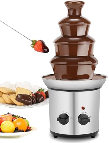 Juego grande de fondue de fuente de chocolate, máquina eléctrica de 4 niveles con base de olla de fusión en caliente, 2 configuraciones ajustables y función de mantener caliente, torre de fusión