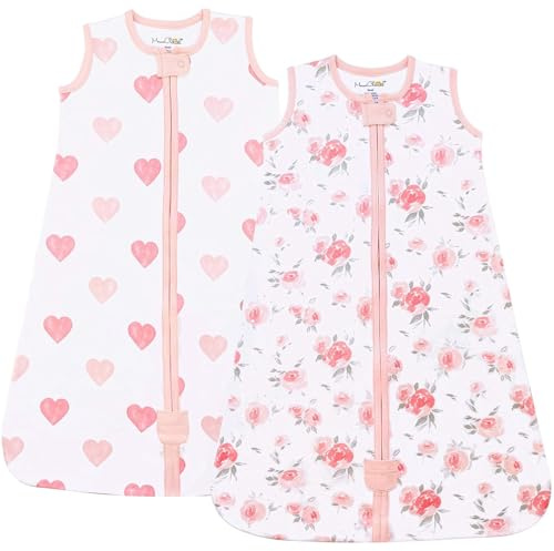 Babyschlafsack aus Bio-Baumwolle 1.0 TOG Ganzjahres Schlafsack 2er-Pack | Atmungsaktiver Ganzjahresschlafsack aus GOTS- und OEKO-TEX-zertifizierter Bio-Baumwolle für 0–6 Monate von Mama Cheetah