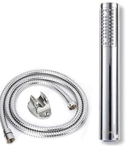 Kit Bagno Soffione Doccia Tondo ad Alta Pressione, Laccio da 1,5m e Staffa di Montaggio, Soffione con Tubo e Supporto, Universale Anticalcare, Potente, Doccino Cromato, Argento con Ugelli in Silicone