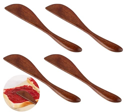 Molain 4 Stück Holz Buttermesser, Spatel Holz Käsemesser Einem Marmeladenlöffel Butterstreuer Kuchenmesser Gelee Käse Spreizer Butter Spreader zum Küche(4 Stück)