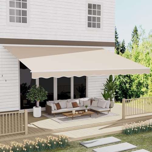 GDPFN 13' x 8' Awning for Patio, Sunsetter Retractable Awning Waterproof Cover Outdoor Patio Canopy, Sun Shade with Manual Crank Handle, Porch Shades for Outdoor, House, Deck, Beige
