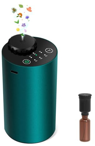 Waterless Diffuser, 10/30/90s Spray Adjustment, Battery Operated Timer & Essential Oil Diffuser, Lasts 10 Hours, waterless oil diffuser for Car, Bedroom, Office (Green)