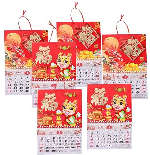 Gogogmee 6stücke Hängender Chinesischer Wandkalender Im Traditionellen Stil Handgerissene Lunar Kalender Für Zuhause Für Dekoration Und Praktische Nutzung Mit Einzigartigem Design Und