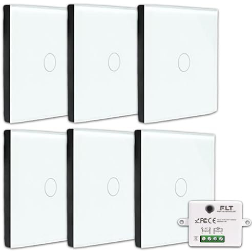 Kit de interruptor inalámbrico – 6 mandos a distancia de pared + 1 mini receptor empotrado – Va y viene sin trabajo – Mando a distancia – Interruptor de radio RF 433 Mhz