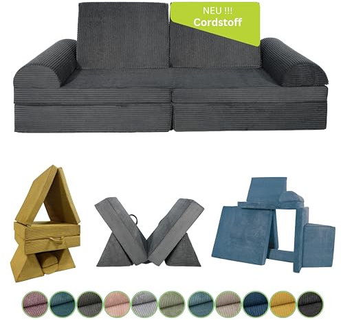 Pillows24 Kindersofa mit Schlaffunktion | Weiches Spielsofa aus Cordstoff | Bequemes Kinder Sofa mit abnehmbaren Bezügen | Ergonomische Kindercouch für Spielzimmer – Fancy Spielsofa für Kinder