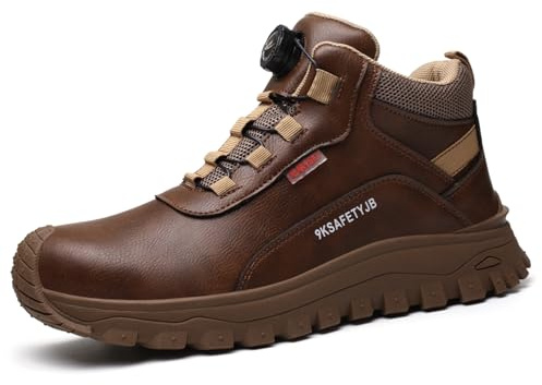 MIEHUIAI Sicherheitsschuhe Herren S3 Leicht ESD Wasserdicht Arbeitsschuhe Sicherheitsstiefel mit kunststoffkappe rutschfest Arbeitsstiefel Unisex(267 Braun,43EU)