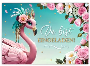 JuNa-Experten 12 Einladungskarten zum Kindergeburtstag Mädchen Flamingo coole bunte Einladungen zum Geburtstag Mädchengeburtstag
