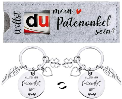 BOFUNX Patenonkel Fragen Geschenke - Willst du Mein Patenonkel Sein Hülle Filz Geschenk mit Patenonkel Fragen Schlüsselanhänger für Taufgeschenk Taufpate Geschenke