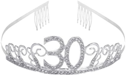 CHUYIX Geburtstag Krone Silber-30 Zahlen Happy Birthday Krone mit Kamm Strass Kristall Krone Haarreif mit Zahl Geburtstag Tiara Geburtstag Crown für Geburtstag Party Favor Supplies Tortenkrone(22#)