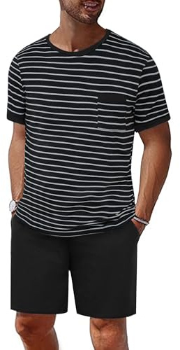 Jahetuul Pijama Hombre Verano Algodón con Bolsillos Conjunto de Pijama Corto Verano con Pantalón Corto de Color Liso Pijama Hombre Suave y Cómodo