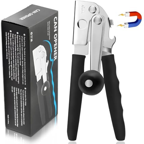Abrelatas profesional de acero inoxidable con mango cómodo, operación manual, borde liso, para personas mayores y cocina