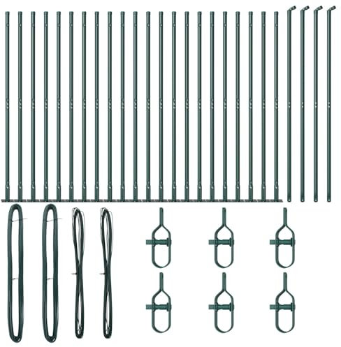 vidaXL Hållbart grönt stålstängsel-set väderbeständigt 3,2 x 88,5 cm, enkel montering, trädgårdsstaket 52 delar inklusive spänntråd och vinkelstolpar, ytterskydd