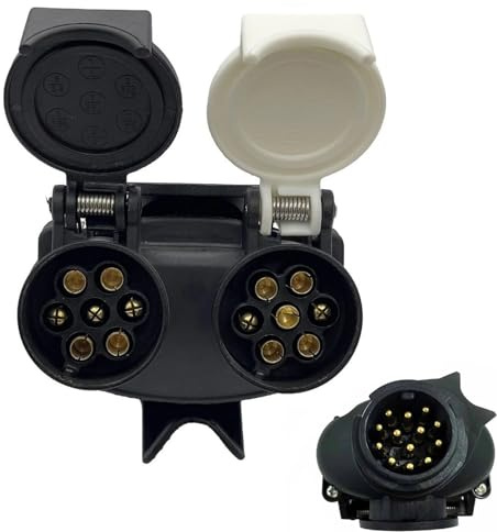 BAAQII Abschleppelektrik-Adapter-Stecker, 13-polig auf 7-polig, Twin, 12N & 12S, kurze Abschleppsteckdose, Adapter, Verlängerungskabel für Wohnwagen, Anhänger, Wohnmobil, LKW