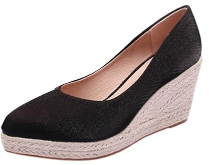 Ballerine da donna eleganti con tacco a cuneo, scarpe con punta chiusa, tacchi a spillo, sandali chiusi, scarpe per pendolari, scarpe con tacco alto, scarpe da sera, eleganti scarpe slip-on, Nero , 36