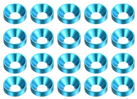 sourcing map 20 arandelas avellanadas M5 de aleación de aluminio anodizado, juntas de tornillo para piezas de accesorios mecánicos, color azul cielo