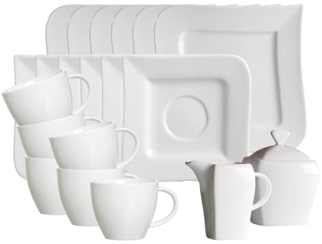 Ritzenhoff & Breker Melodie Kaffeeservice 20-teilig, Kaffeegeschirr für 6 Personen, Extravagante Formensprache und Schlichtes Design, Porzellan, Spülmaschinenfest, Weiß