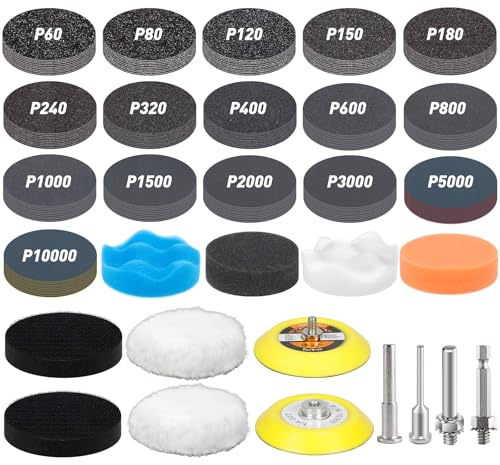Pukamam 174pcs 75mm Hook and Loop Sanding Discs Headlight Restoration & Alloy wheel Repair Kit Wet Dry Sandpaer 60-10000 Grit with Polishing Pads for Drill, Drill Attachments for Auto Metal Wood