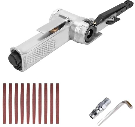 TOOSOAR Lijadora de Banda Aire,Bandas de Lijado 520 x 20 mm,con 10 Bandas de Lijado,para Madera,Metal,Piedra para Lijar,Limar