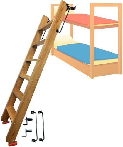 AVLLSO Loft Ladder Wood Bunk Bed Ladder Replacement, RV Camper Trailer Loft Bed Ladder with Brackets, 9.5cm Wide Steps, Anti Slip Feet Pads, 330 Lbs Load Capacity(1250mm/125cm High)