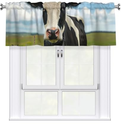 LEVNDIEJ Cenefa de cortina corta con estampado de vaca lechera de 54 x 18 pulgadas para ventanas, cocina, sala de estar