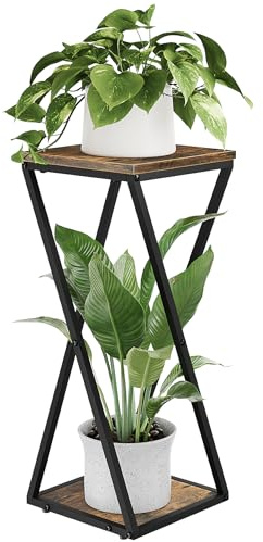 Bamworld 63cm 2 Niveles Estantera para Plantas - Soporte Esquinero para Plantas de Interior Múltiples, Marco de Madera Maciza Color Negro, Soporte para Macetas para Patio, Jardín, Esquina y Balcón