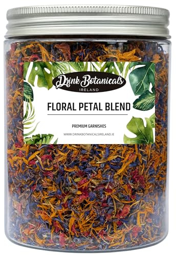Drink Botanicals Ireland | Dried Blue Cornflower, Rose Petals, Marigold Floral Mix | 100%Natural, Edible, Food Grade. For Cocktail Flowers, Mocktail, Decorations, Confetti, Soap & Tea |45Grams,1.58 OZ