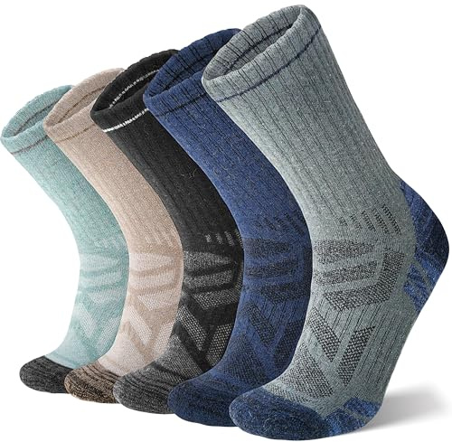 ANTSANG Merino Wool Hiking Socks, Enhanced Breathability, Targeted Cushion Thermal Socks for Men and Women, 5 Pairs(Blue/Brown/Black, M)